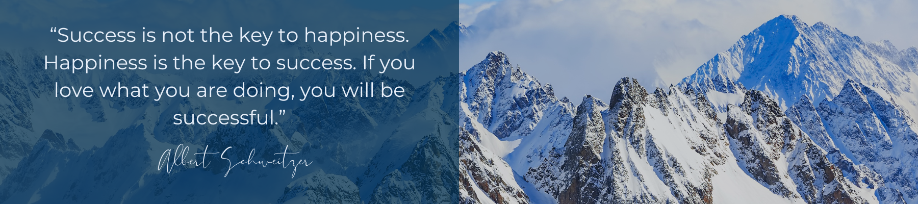 Snowy mountain with a success quote written on the side